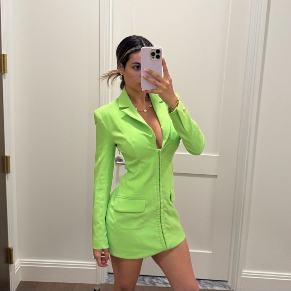 Zara Neon Green Mini Blazer Dress